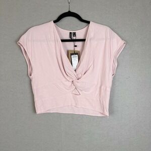 NWT Vero Moda Linen Pink Crop Tol Knotted Front Women's Size M Coquette Feminine